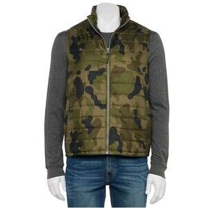 NEW SONOMA Mens Full Zip Camouflage Green & Black Puffer Vest Jacket Size XXL